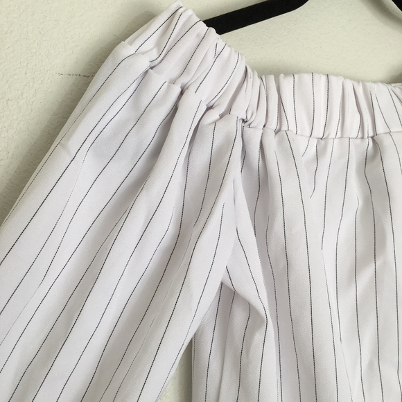 Yes Baby Off Shoulder Top White Pinstriped Blouse - Picture 2 of 6